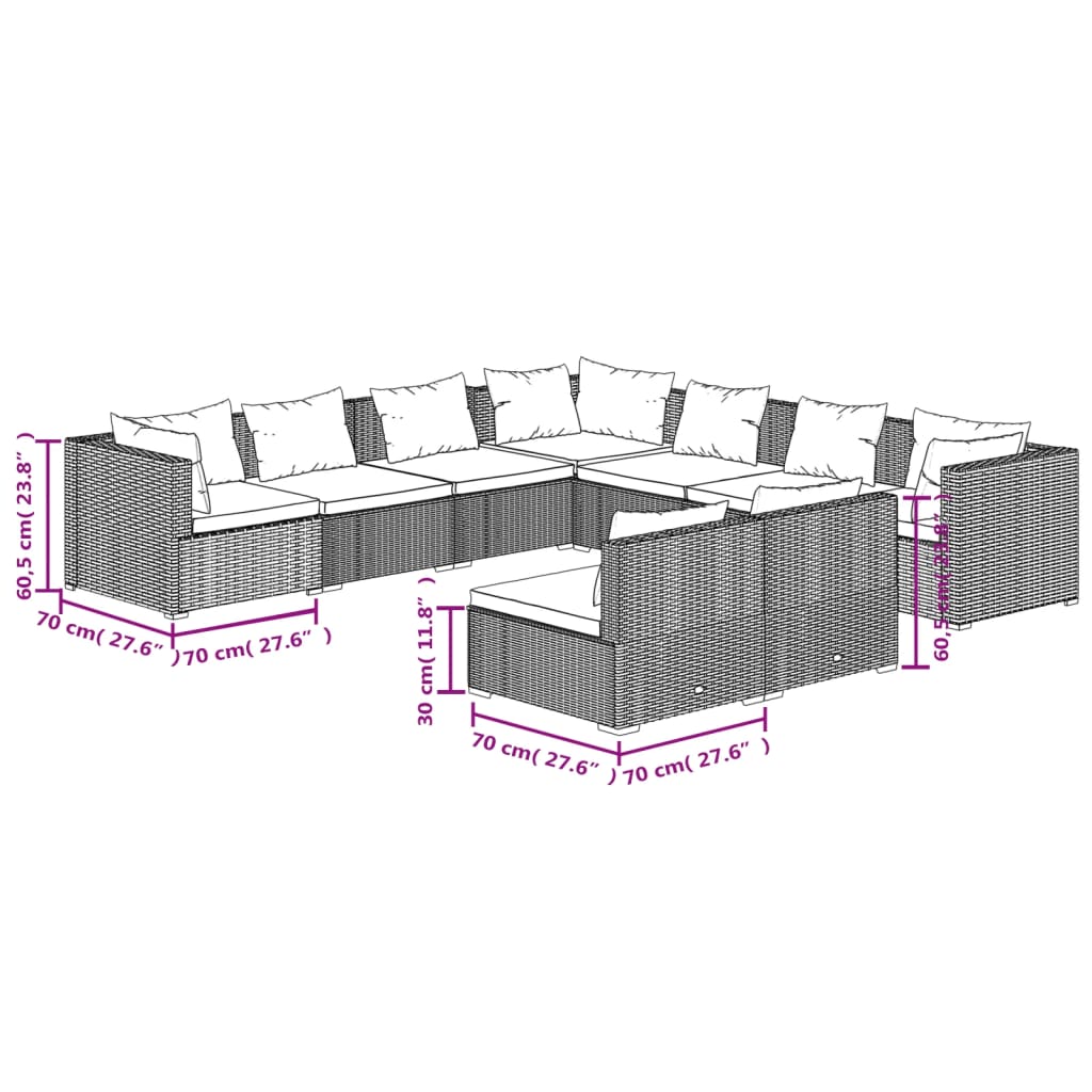 Set mobilier de grădină cu perne, 9 piese, maro, poliratan - Lando