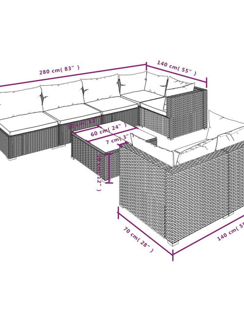 Загрузите изображение в средство просмотра галереи, Set mobilier de grădină cu perne, 8 piese, maro, poliratan - Lando
