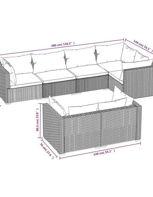 Încărcați imaginea în vizualizatorul Galerie, Set mobilier de grădină cu perne, 7 piese, negru, poliratan - Lando
