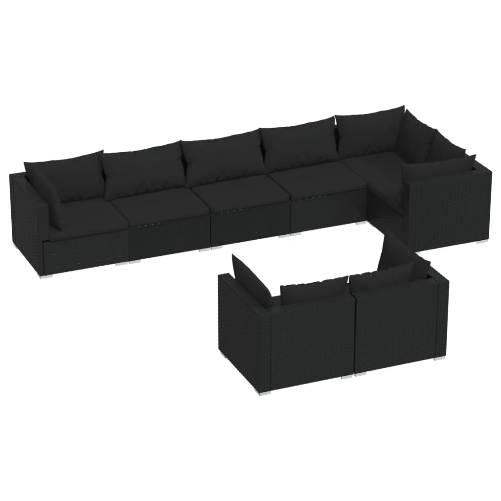 Set mobilier de grădină cu perne, 8 piese, negru, poliratan - Lando