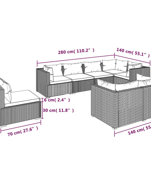 Загрузите изображение в средство просмотра галереи, Set mobilier de grădină cu perne, 8 piese, maro, poliratan - Lando
