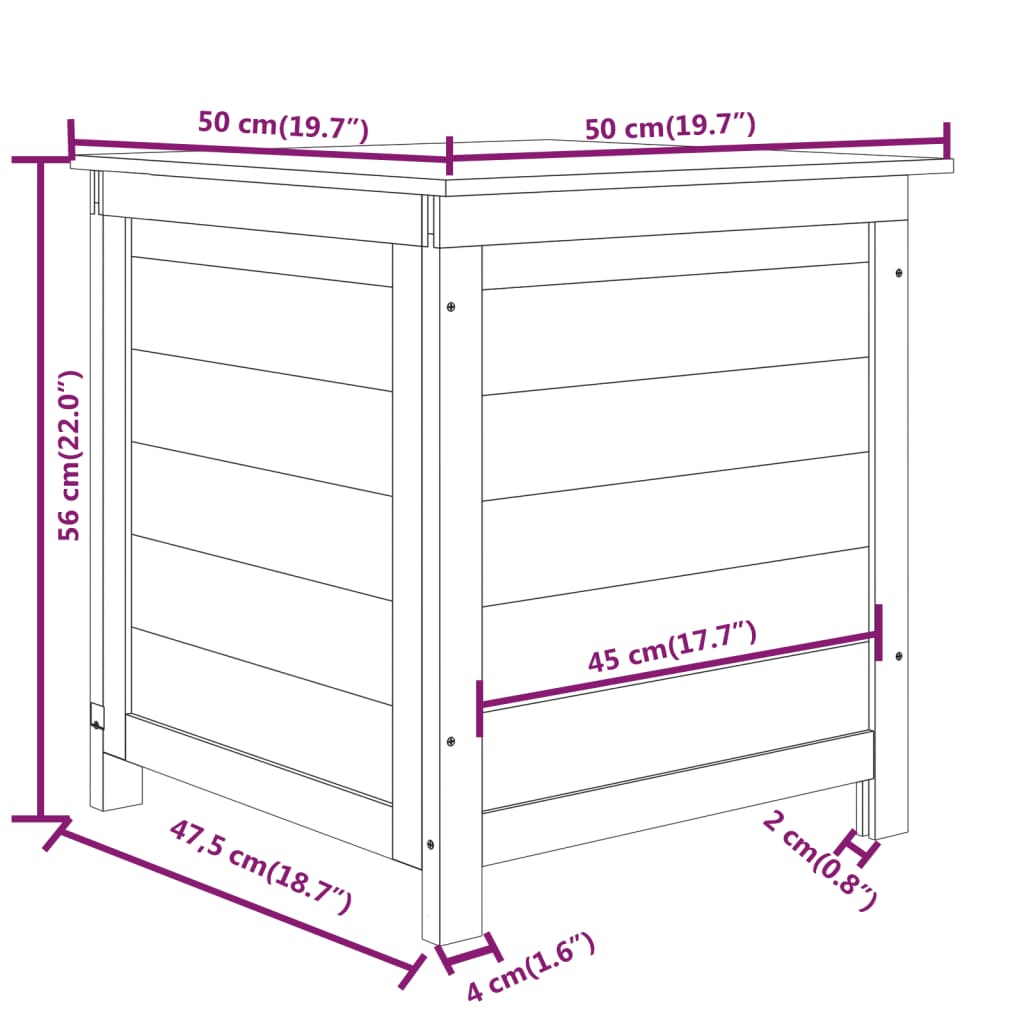 Cutie de perne de exterior 50x50x56 cm din lemn masiv de brad - Lando