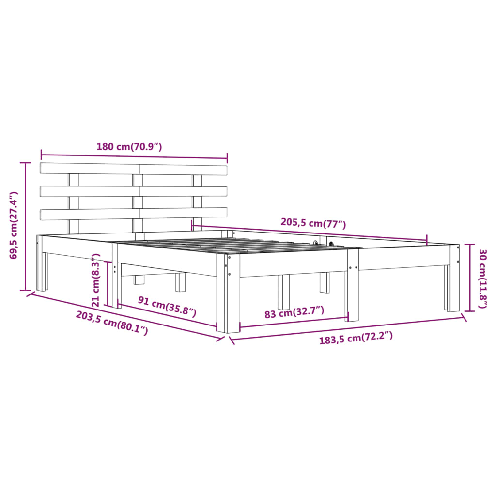 Cadru de pat Super King, 180x200 cm, lemn masiv - Lando