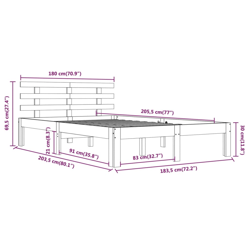 Cadru de pat Super King, alb, 180x200 cm, lemn masiv - Lando