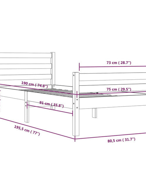 Încărcați imaginea în vizualizatorul Galerie, Cadru de pat mic single, 75x190 cm, lemn masiv - Lando
