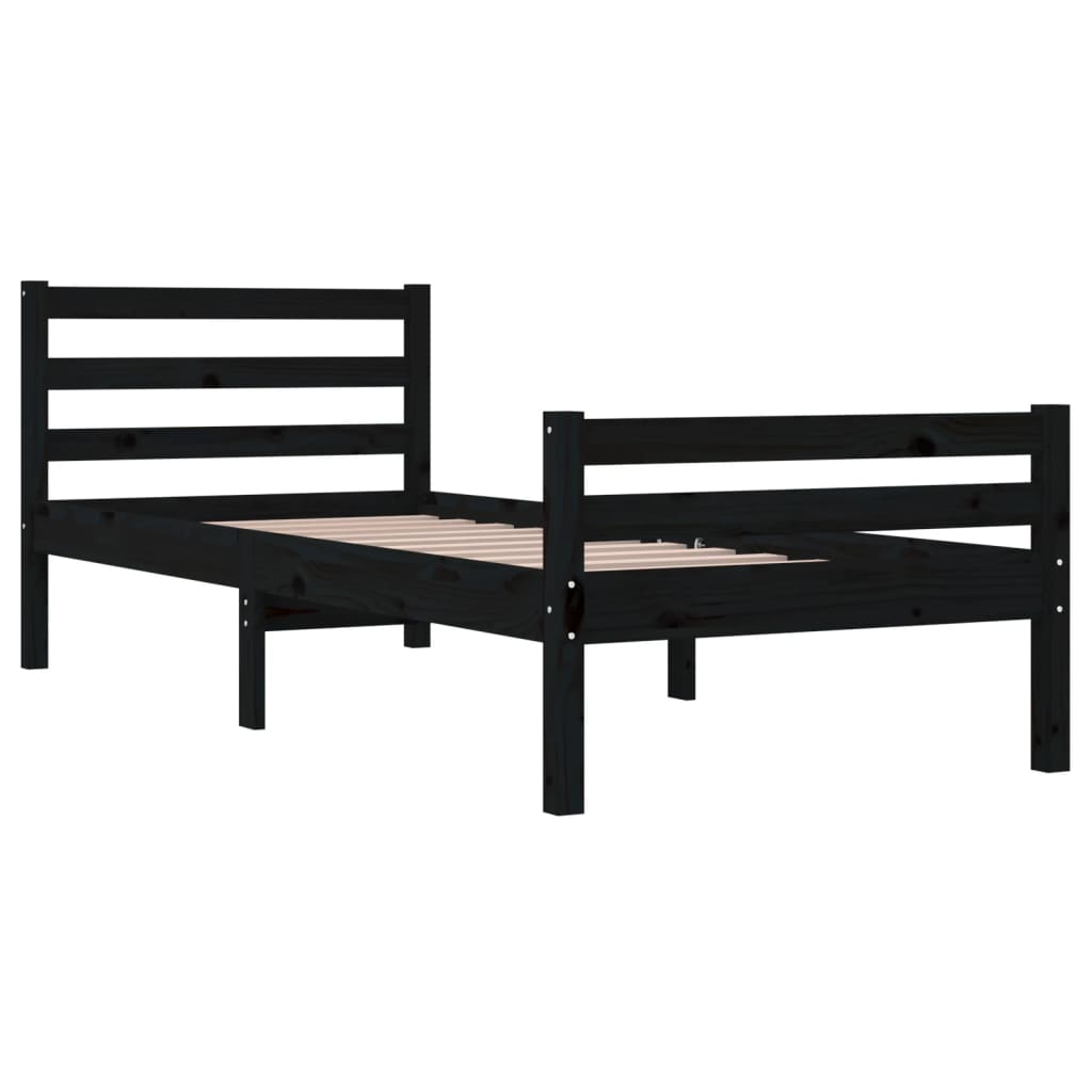 Cadru de pat single, negru, 90x190 cm, lemn masiv - Lando