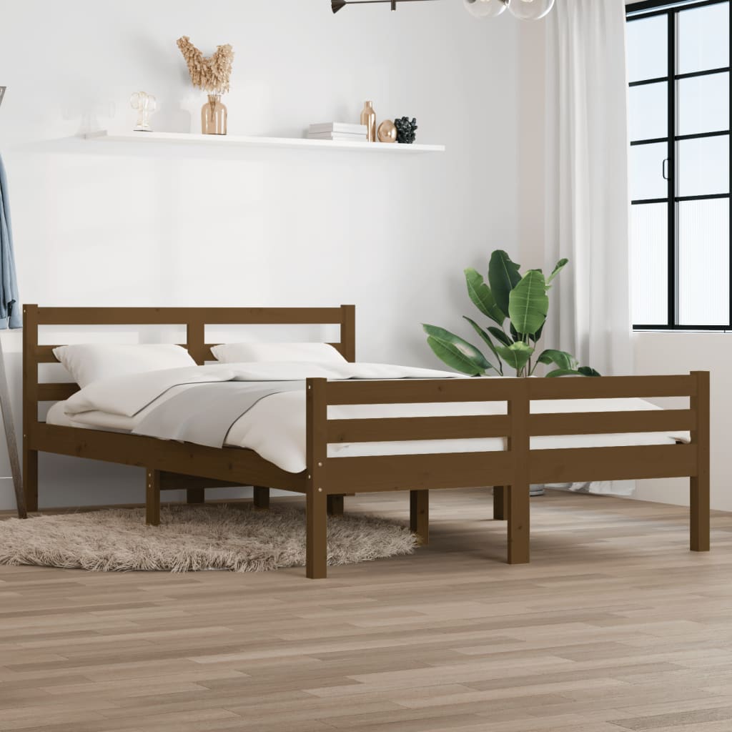 Cadru de pat, maro miere, 140x190 cm, lemn masiv - Lando