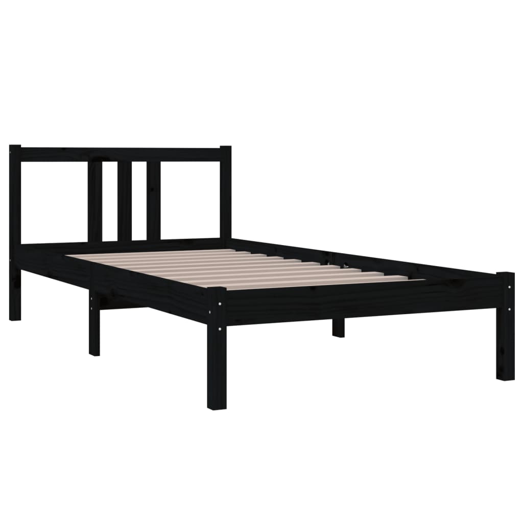 Cadru de pat single, negru, 90x190 cm, lemn masiv - Lando