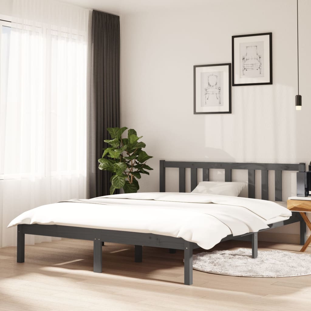 Cadru de pat, gri, 140x190 cm, lemn masiv de pin - Lando