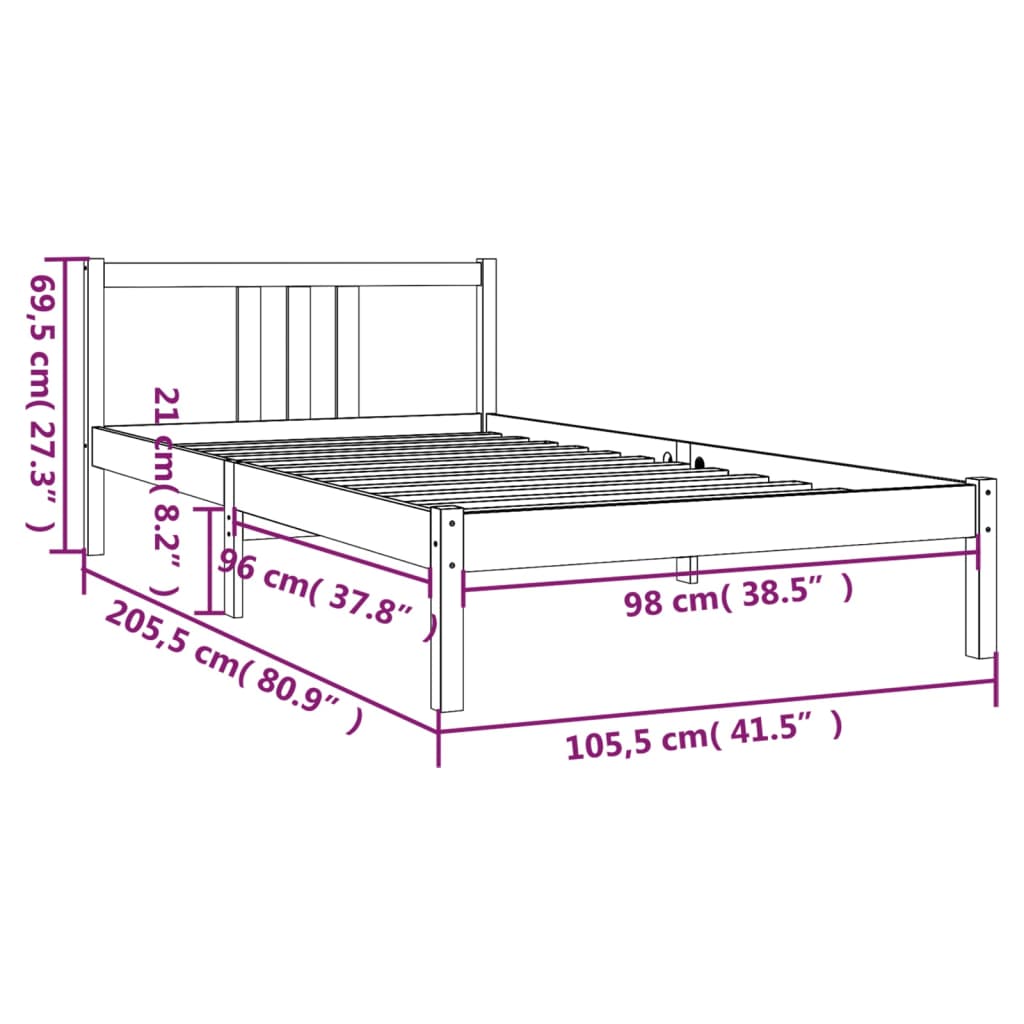 Cadru de pat, gri, 100x200 cm, lemn masiv de pin - Lando