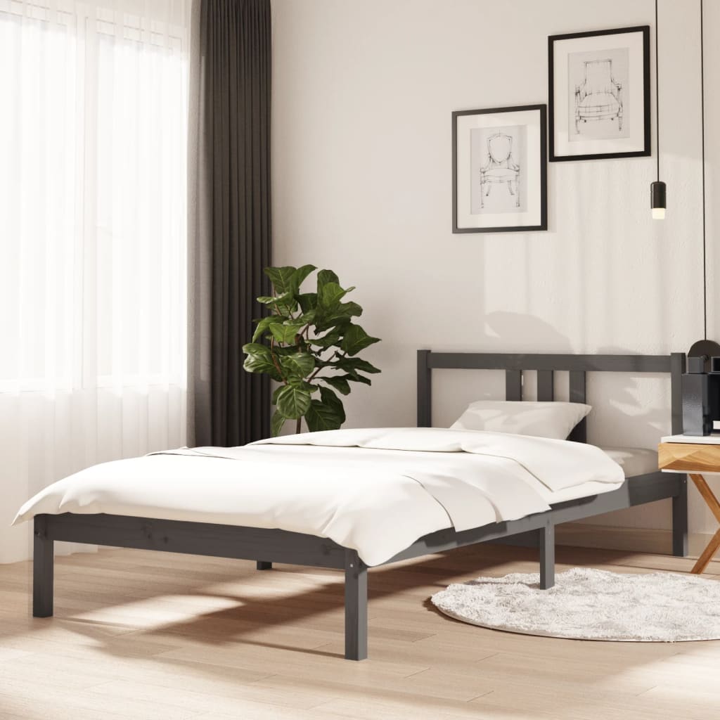 Cadru de pat, gri, 100x200 cm, lemn masiv de pin - Lando