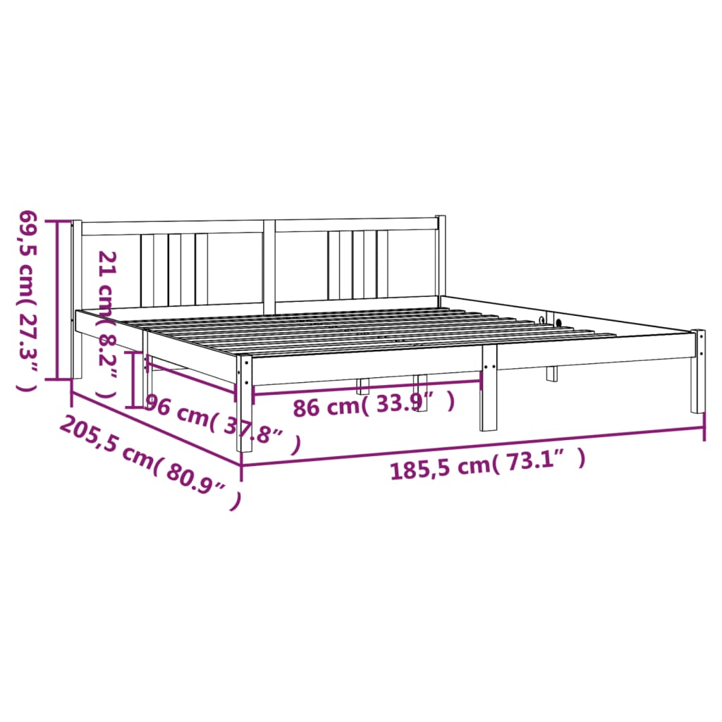 Cadru de pat Super King, gri, 180x200 cm, lemn masiv - Lando