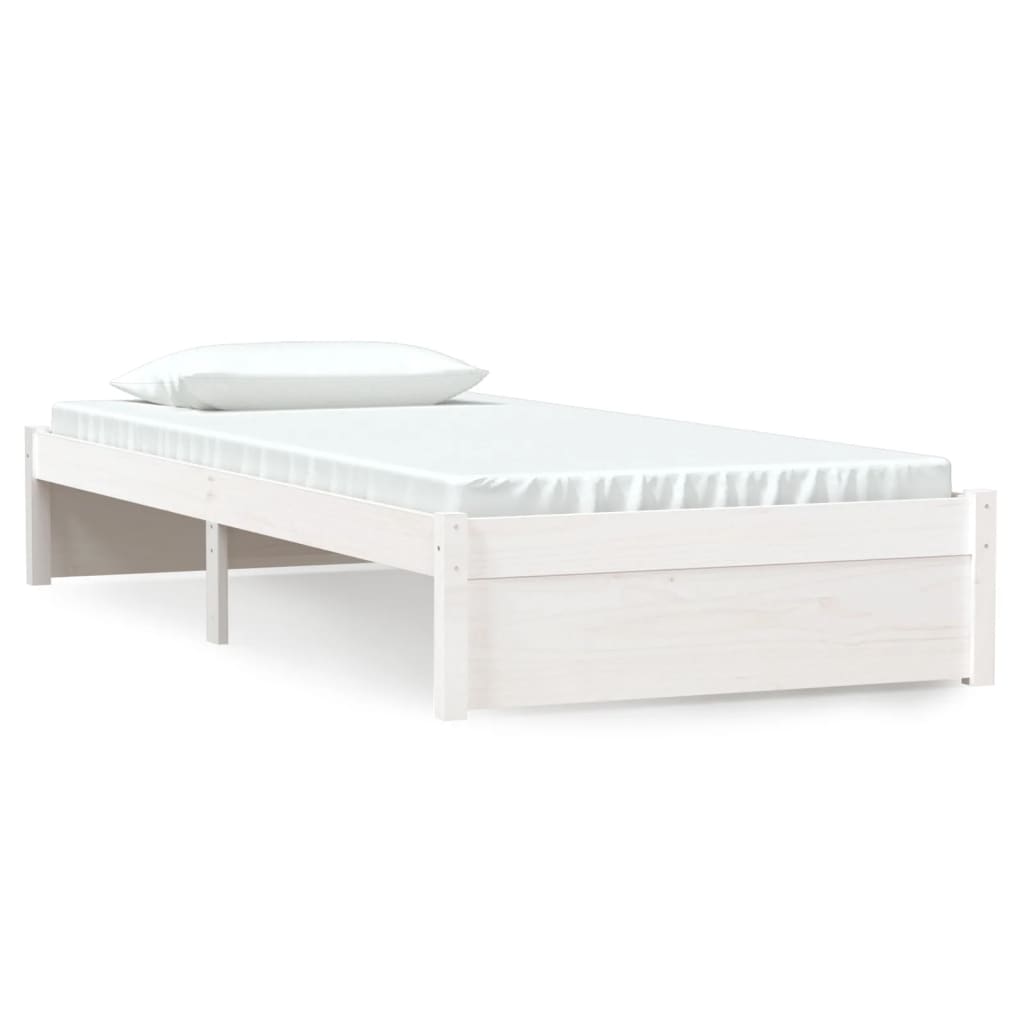 Cadru de pat single, alb, 90x190 cm, lemn masiv - Lando