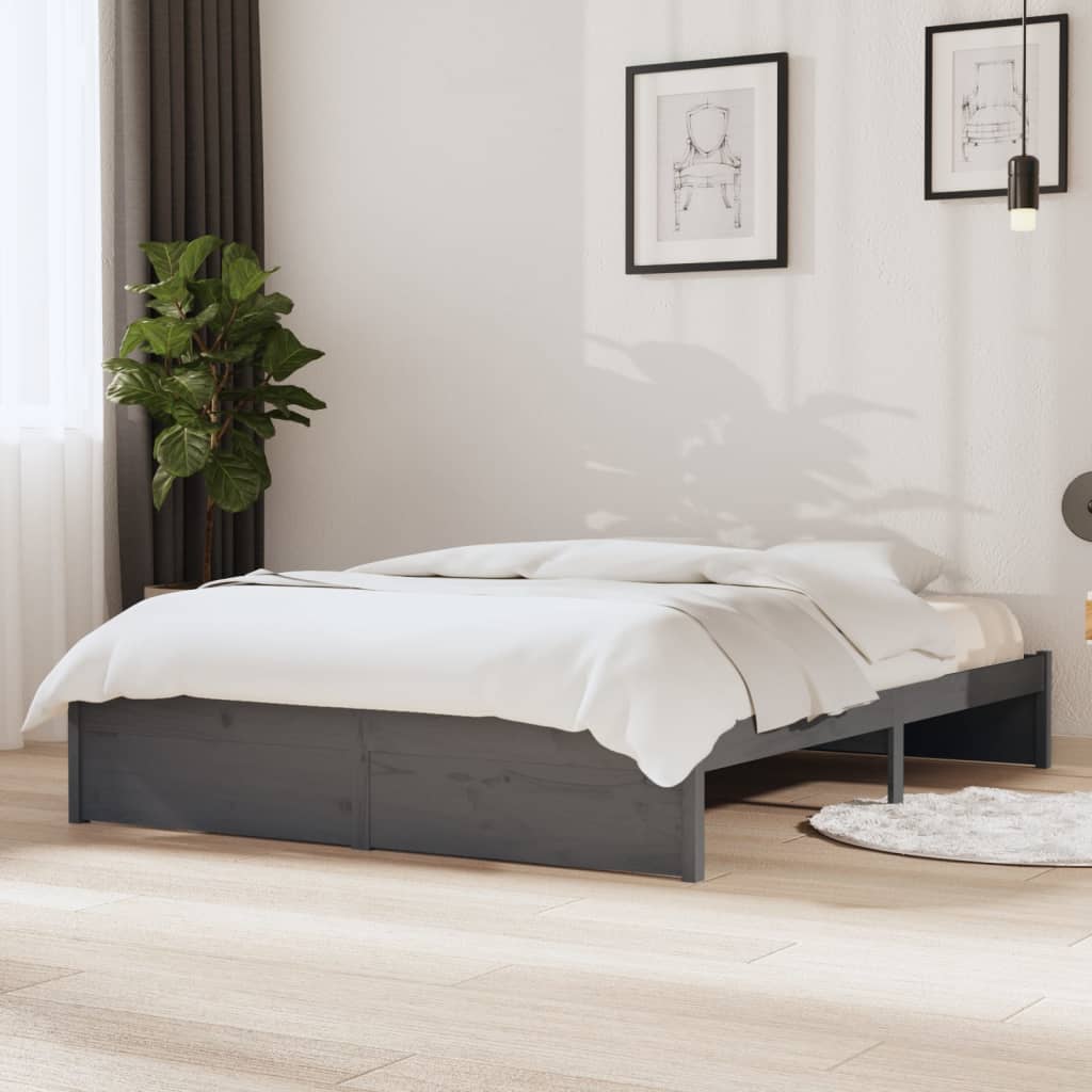 Cadru de pat, gri, 140x200 cm, lemn masiv - Lando