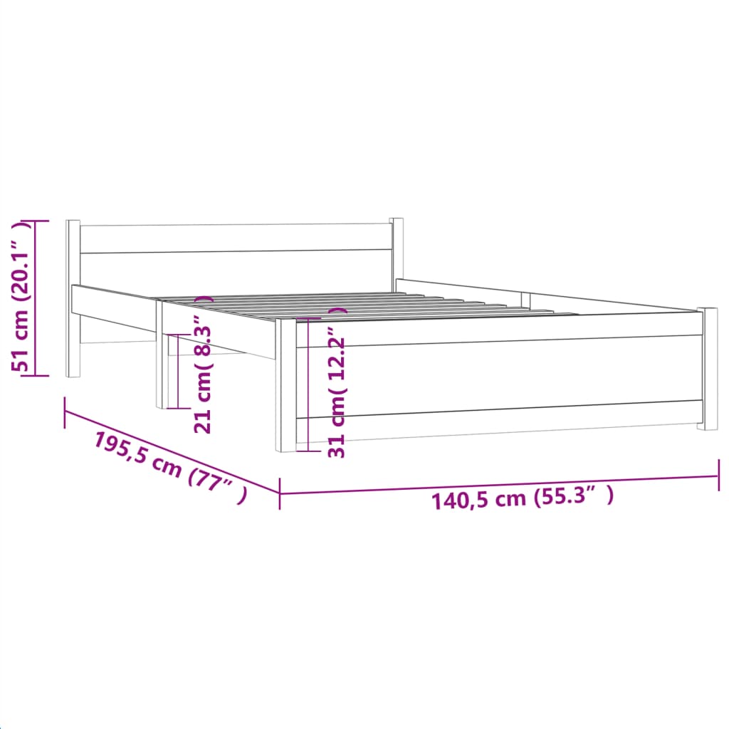 Cadru de pat dublu, negru, 135x190 cm, lemn masiv - Lando