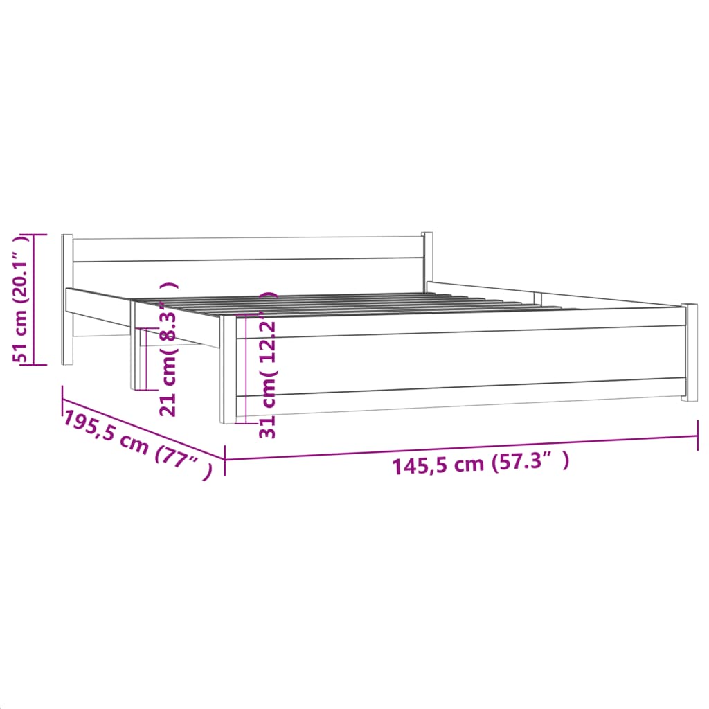 Cadru de pat, gri, 140x190 cm, lemn masiv - Lando