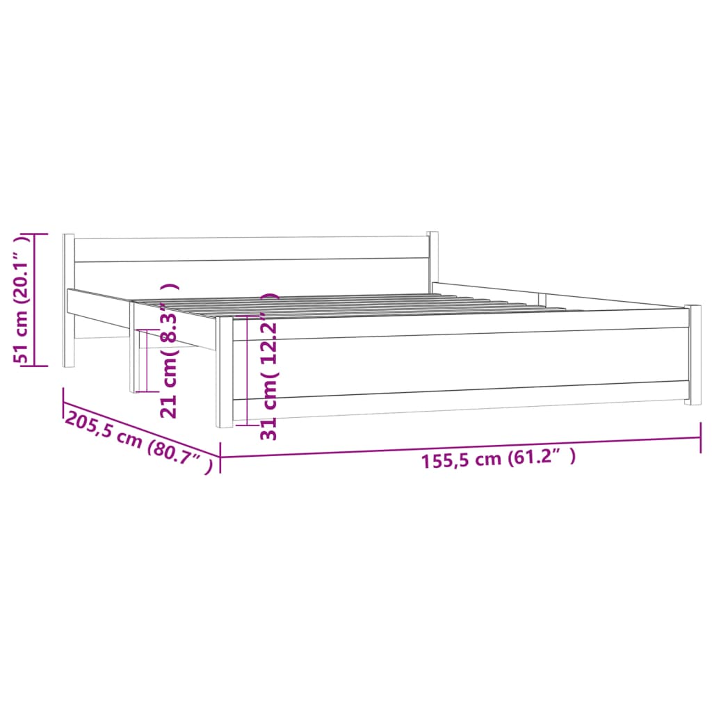 Cadru de pat King Size, gri, 150x200 cm, lemn masiv - Lando