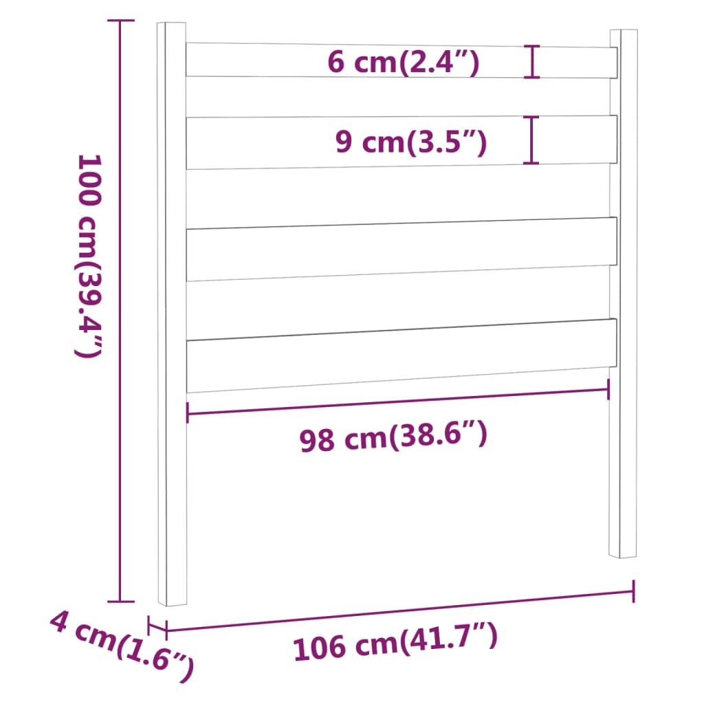 Tăblie de pat, alb, 106x4x100 cm, lemn masiv de pin - Lando