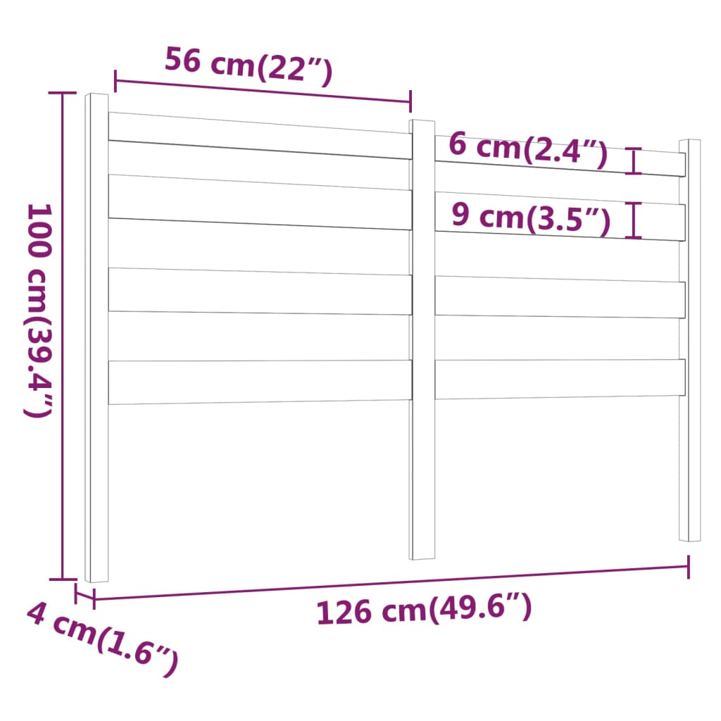 Tăblie de pat, gri, 126x4x100 cm, lemn masiv de pin - Lando