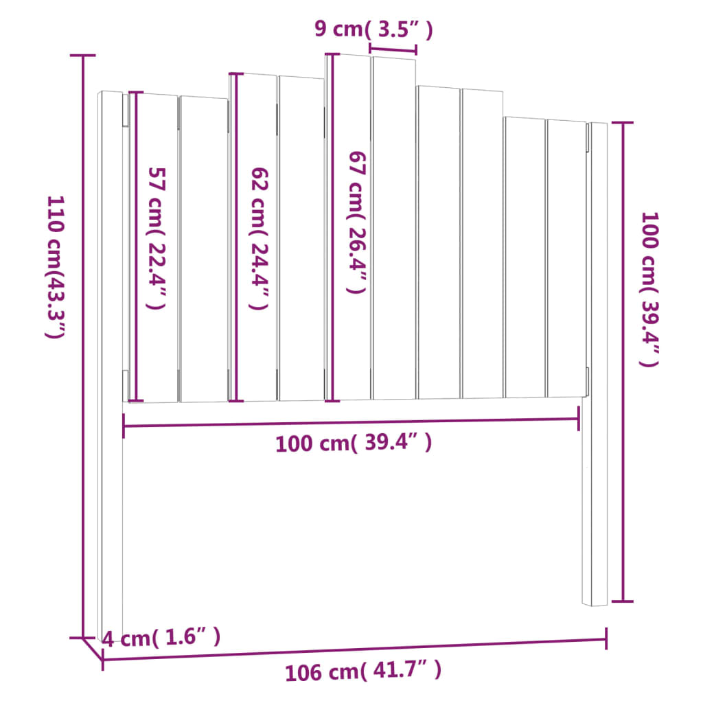 Tăblie de pat, alb, 106x4x110 cm, lemn masiv de pin - Lando