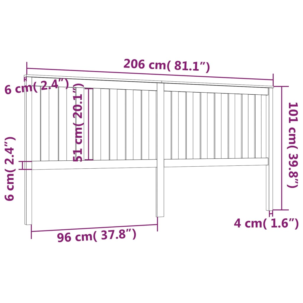 Tăblie de pat, gri, 206x6x101 cm, lemn masiv de pin - Lando