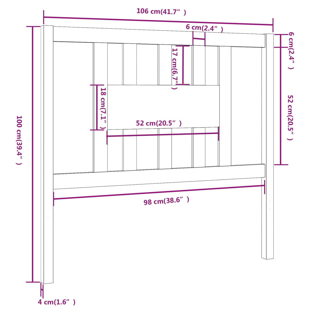 Tăblie de pat, gri, 106x4x100 cm, lemn masiv de pin - Lando