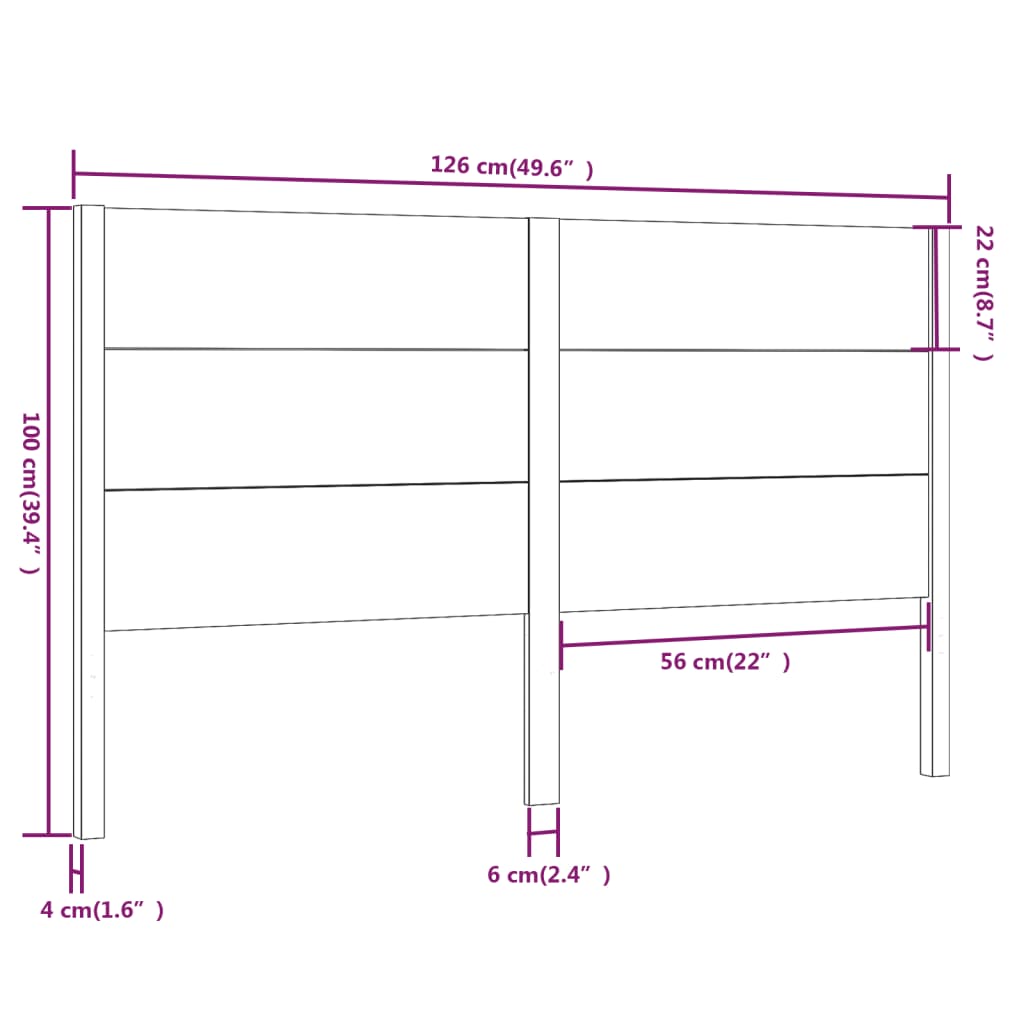 Tăblie de pat, alb, 126x4x100 cm, lemn masiv de pin - Lando