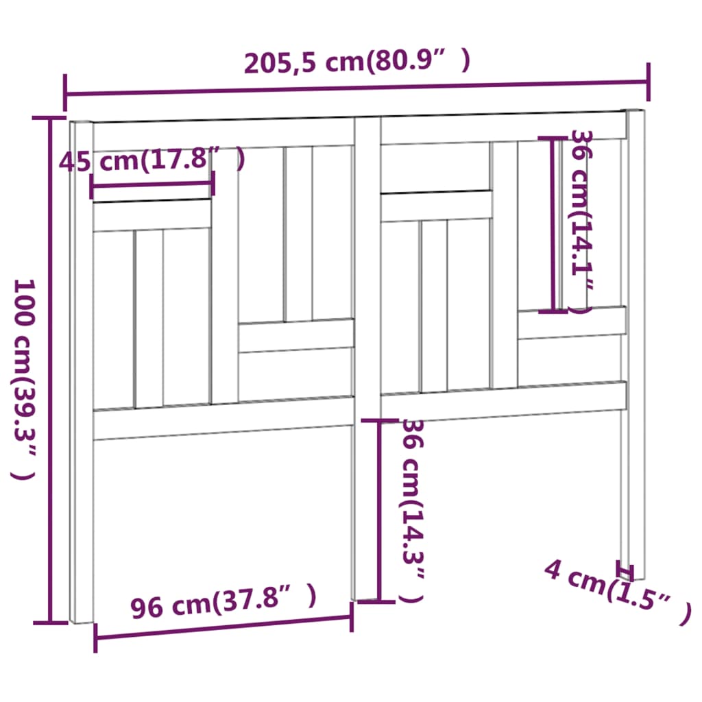 Tăblie de pat, gri, 205,5x4x100 cm, lemn masiv de pin - Lando