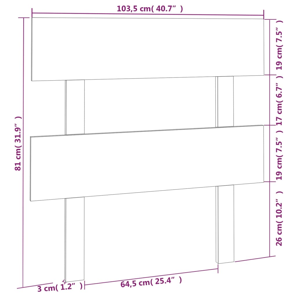 Tăblie de pat, alb, 103,5x3x81 cm, lemn masiv de pin - Lando