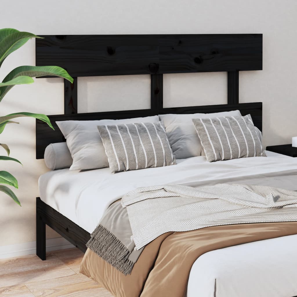 Tăblie de pat, negru, 124x3x81 cm, lemn masiv de pin - Lando
