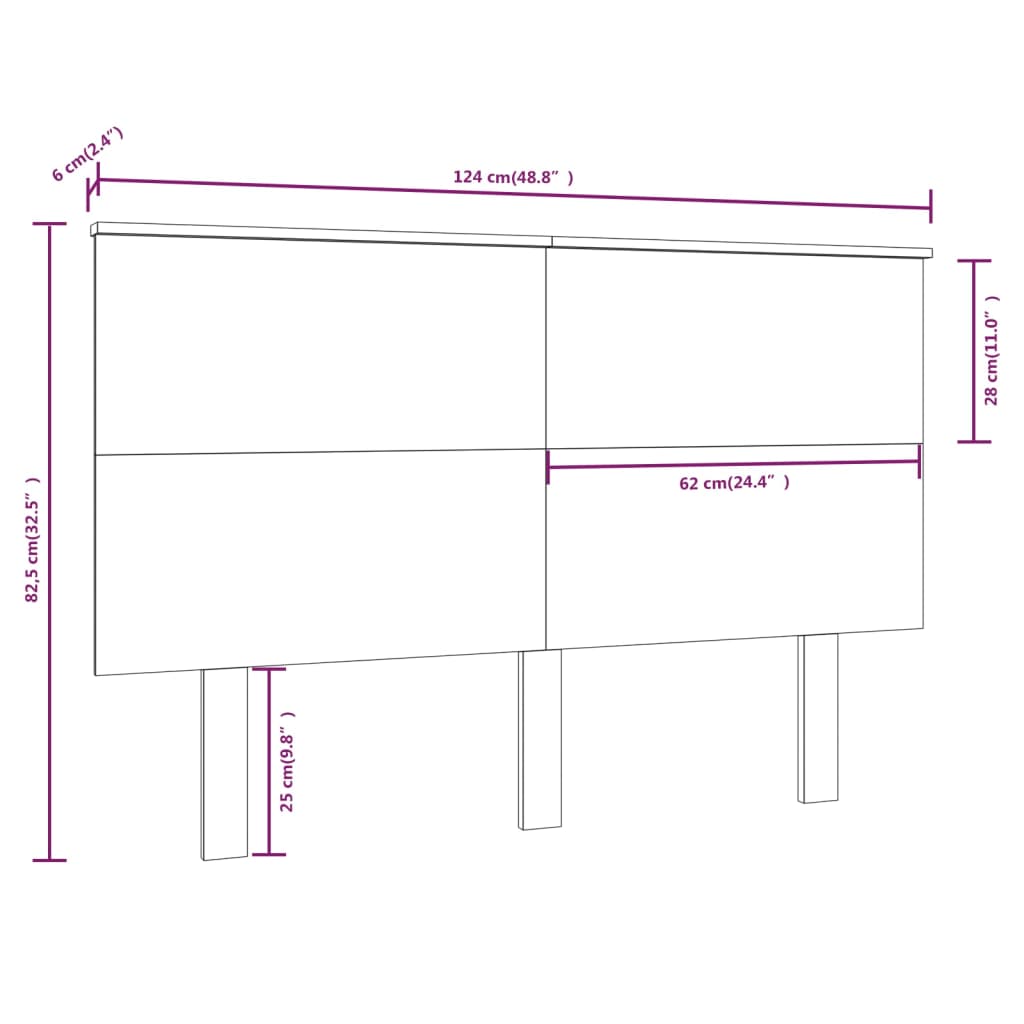 Tăblie de pat, gri, 124x6x82,5 cm, lemn masiv de pin - Lando