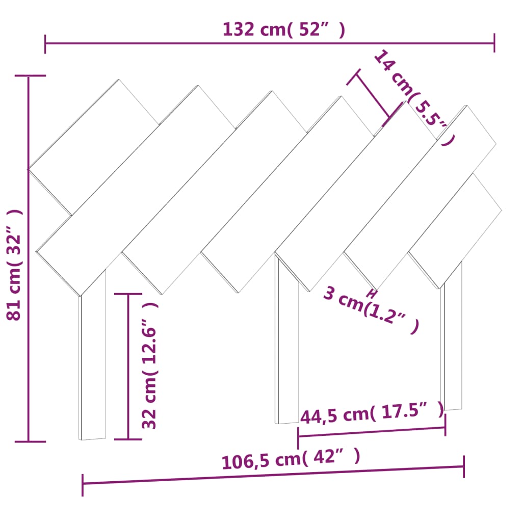 Tăblie de pat, gri, 132x3x81 cm, lemn masiv de pin - Lando