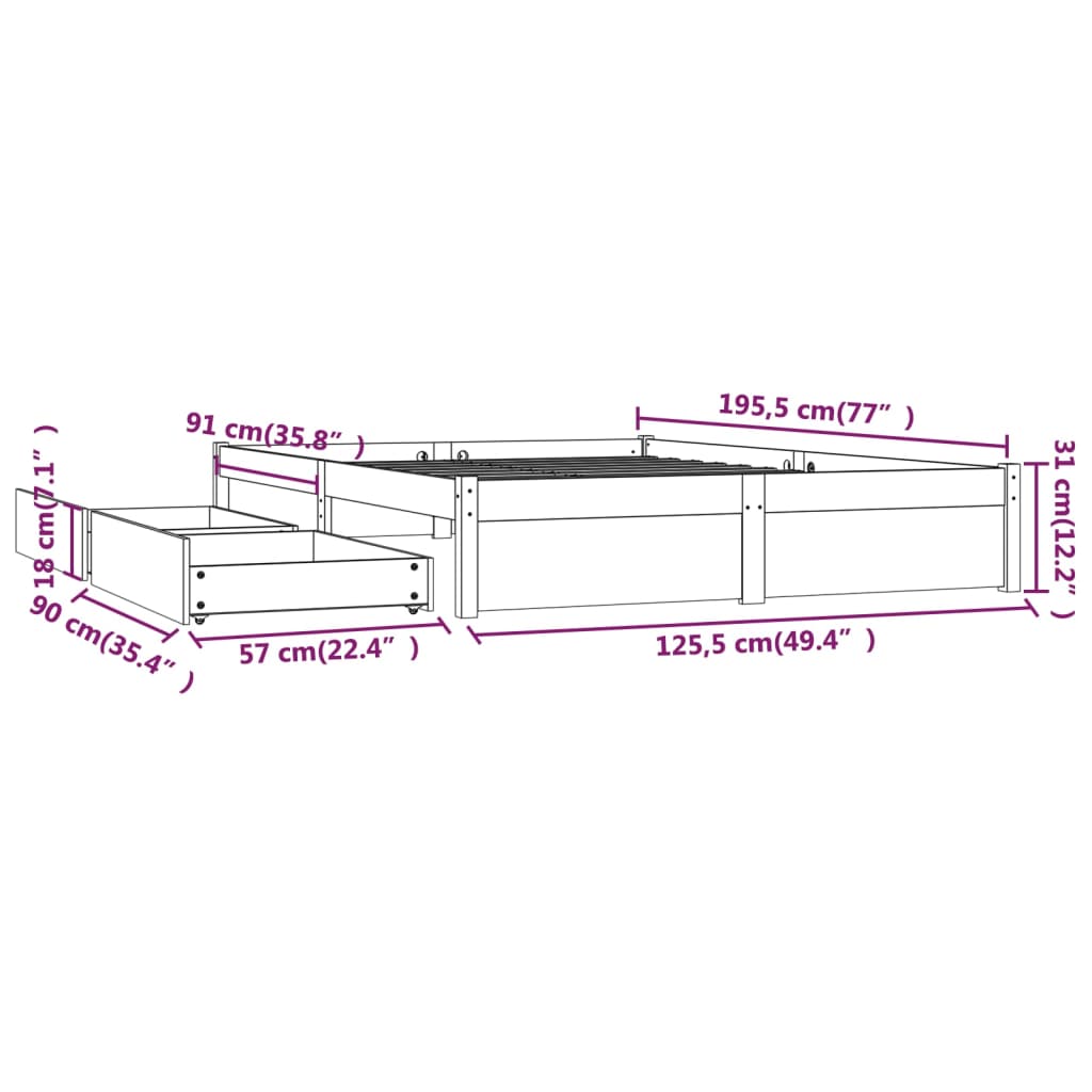 Cadru de pat Small Double 4FT, negru, 120x190 cm - Lando