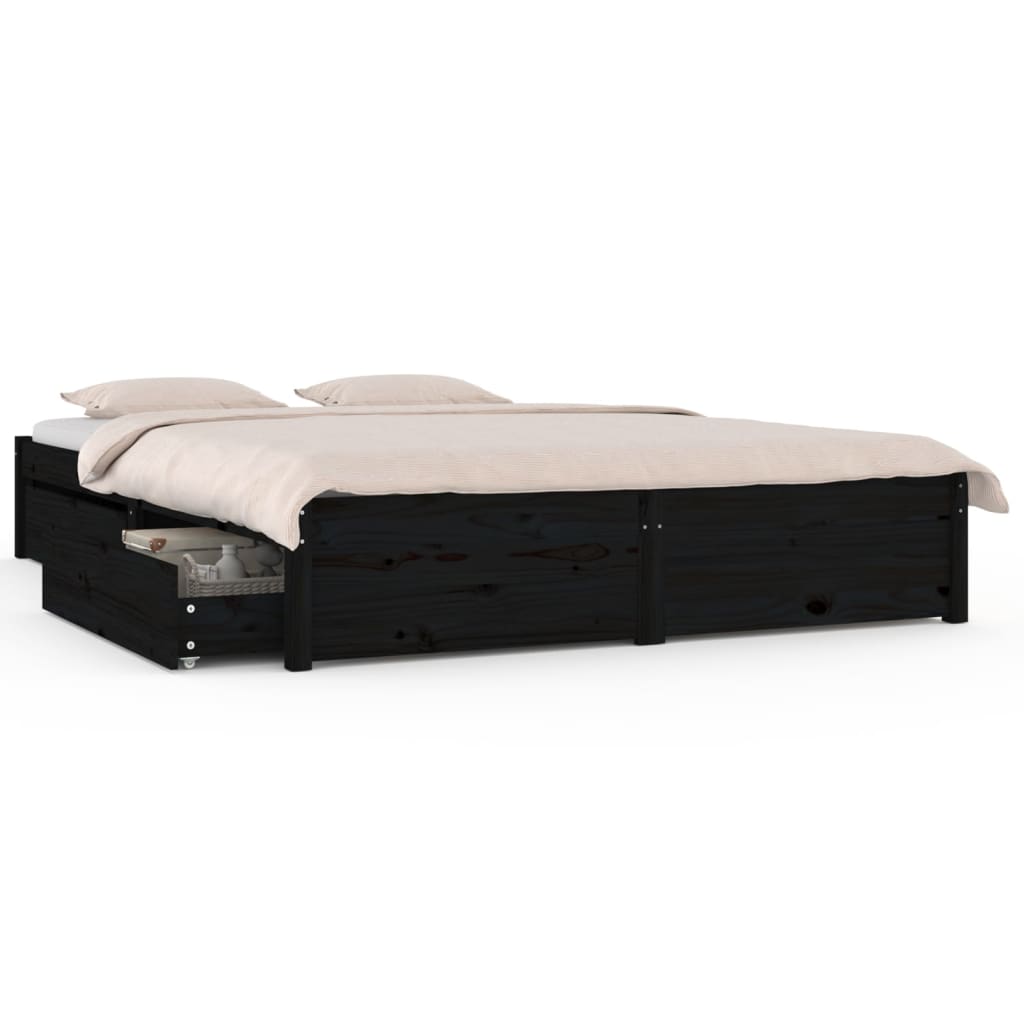 Cadru de pat cu sertare Double 4FT6, negru, 135x190 cm