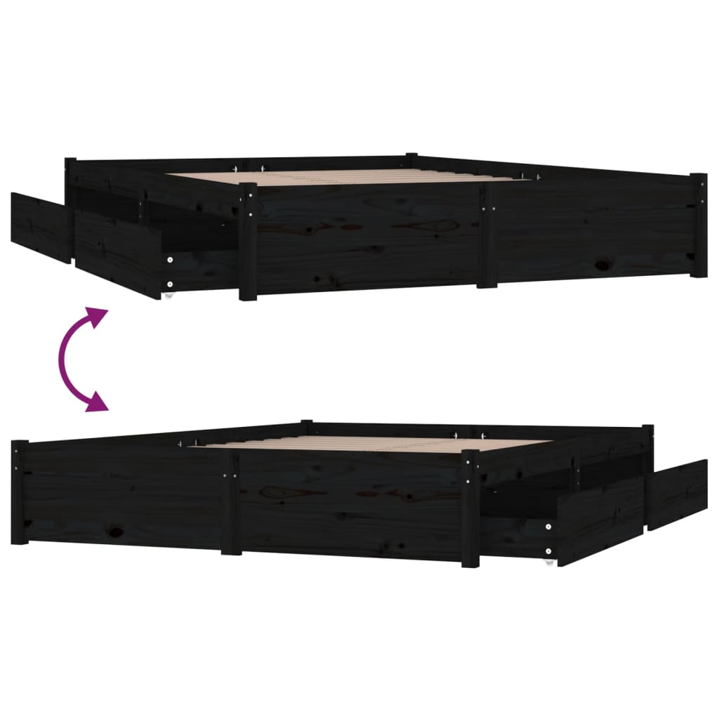 Cadru de pat cu sertare, negru, 140x200 cm - Lando