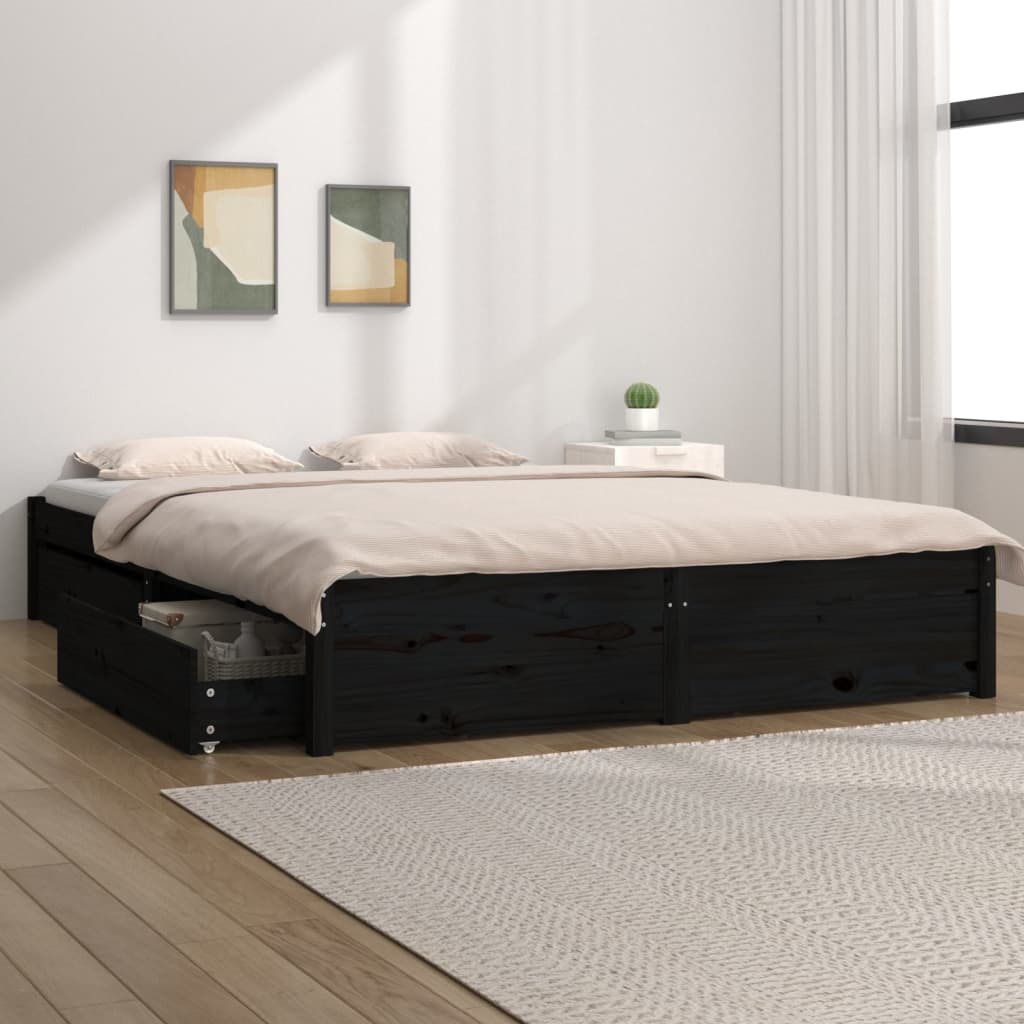Cadru de pat cu sertare, negru, 140x200 cm - Lando