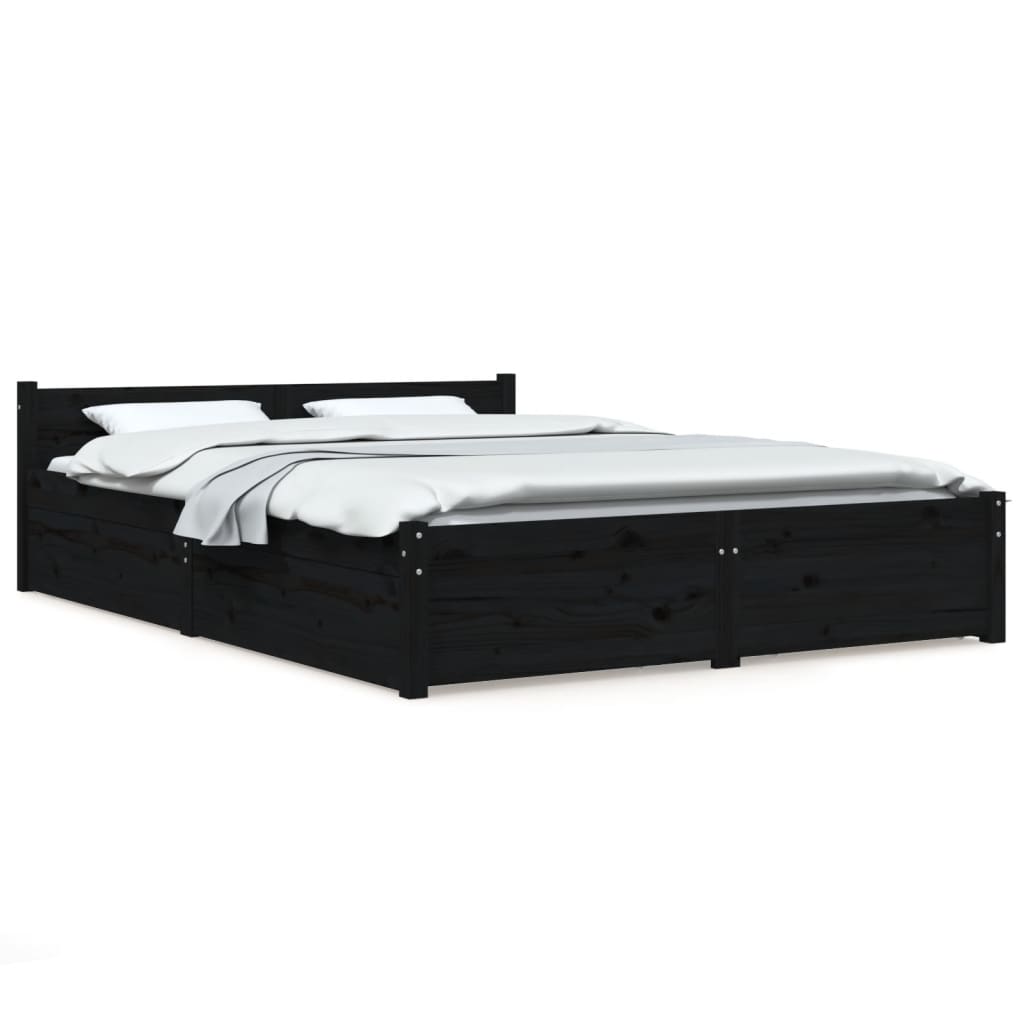 Cadru de pat cu sertare 5FT King Size, negru, 150x200 cm - Lando