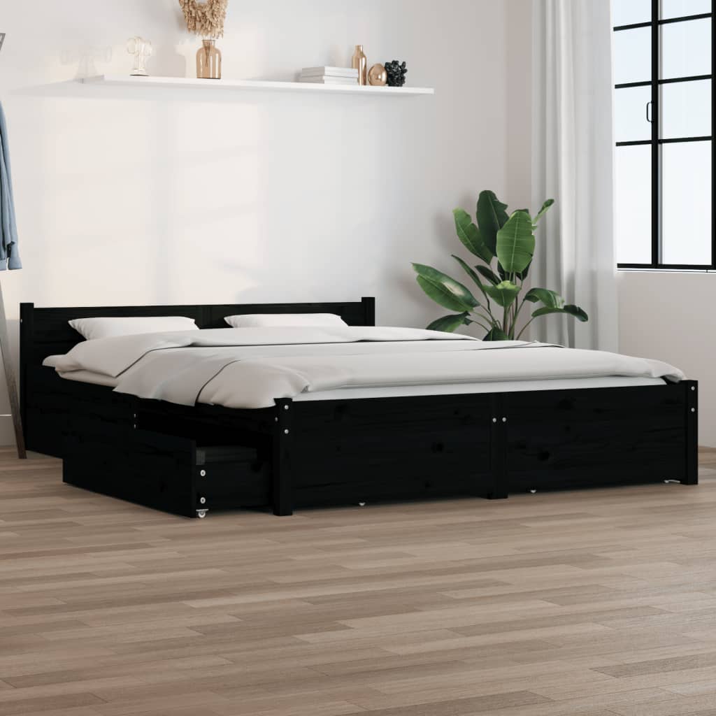 Cadru de pat cu sertare 5FT King Size, negru, 150x200 cm - Lando