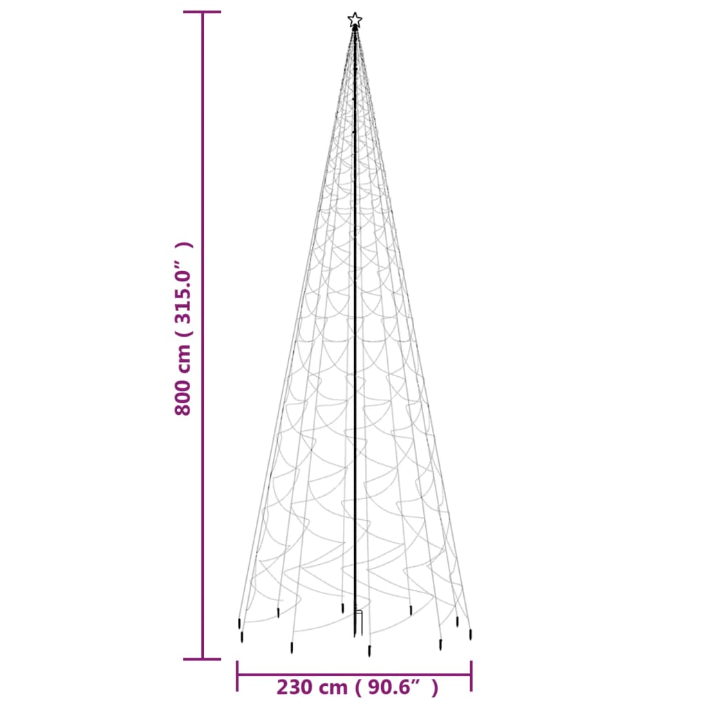 Brad de Crăciun cu țăruș, 3000 LED-uri, multicolor, 800 cm - Lando