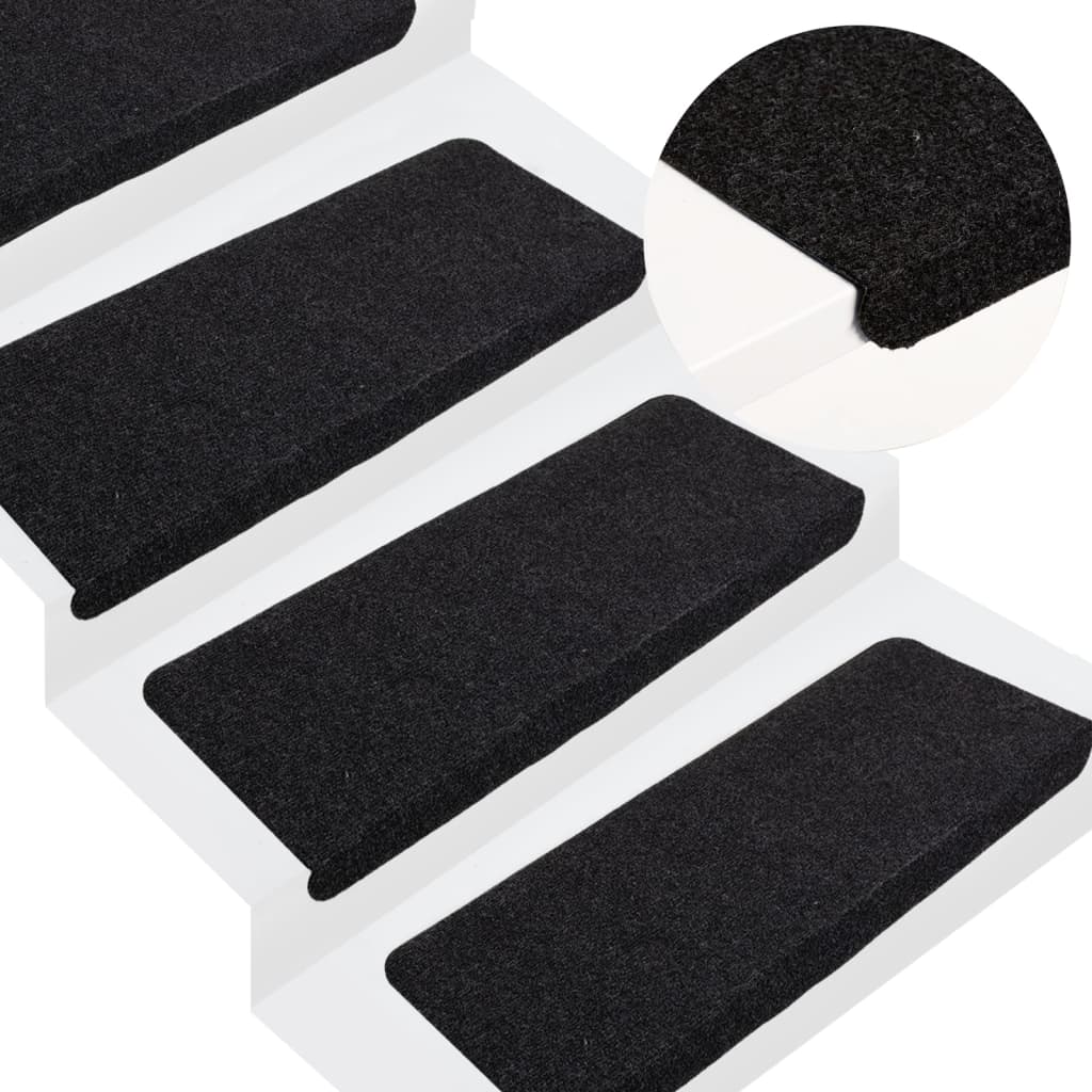 Covorașe scări autoadezive, 15 buc., negru, 65x24,5x3,5 cm - Lando