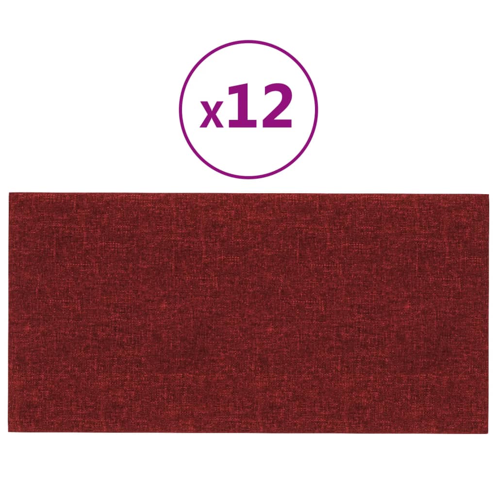 Panouri de perete, 12 buc., roșu vin, 30x15 cm, textil, 0,54 m² - Lando