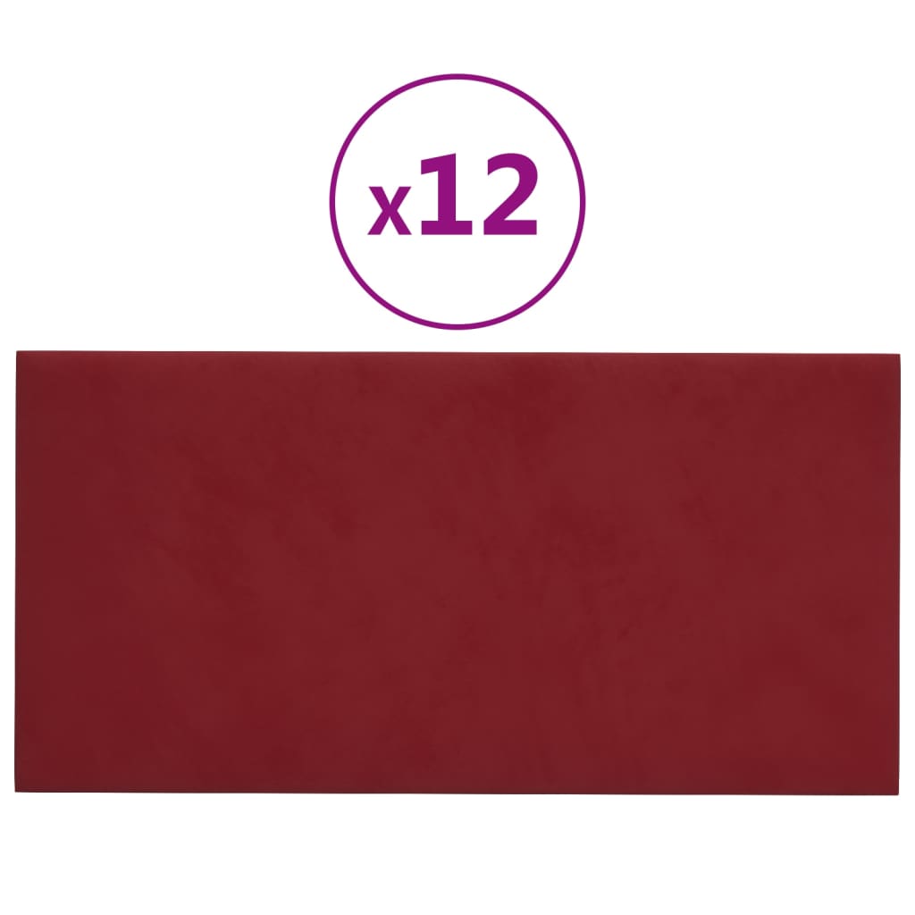 Panouri de perete, 12 buc., roșu vin, 30x15 cm, catifea 0,54 m² - Lando
