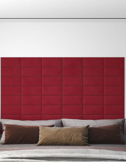 Încărcați imaginea în vizualizatorul Galerie, Panouri de perete, 12 buc., roșu vin, 30x15 cm, catifea 0,54 m² - Lando
