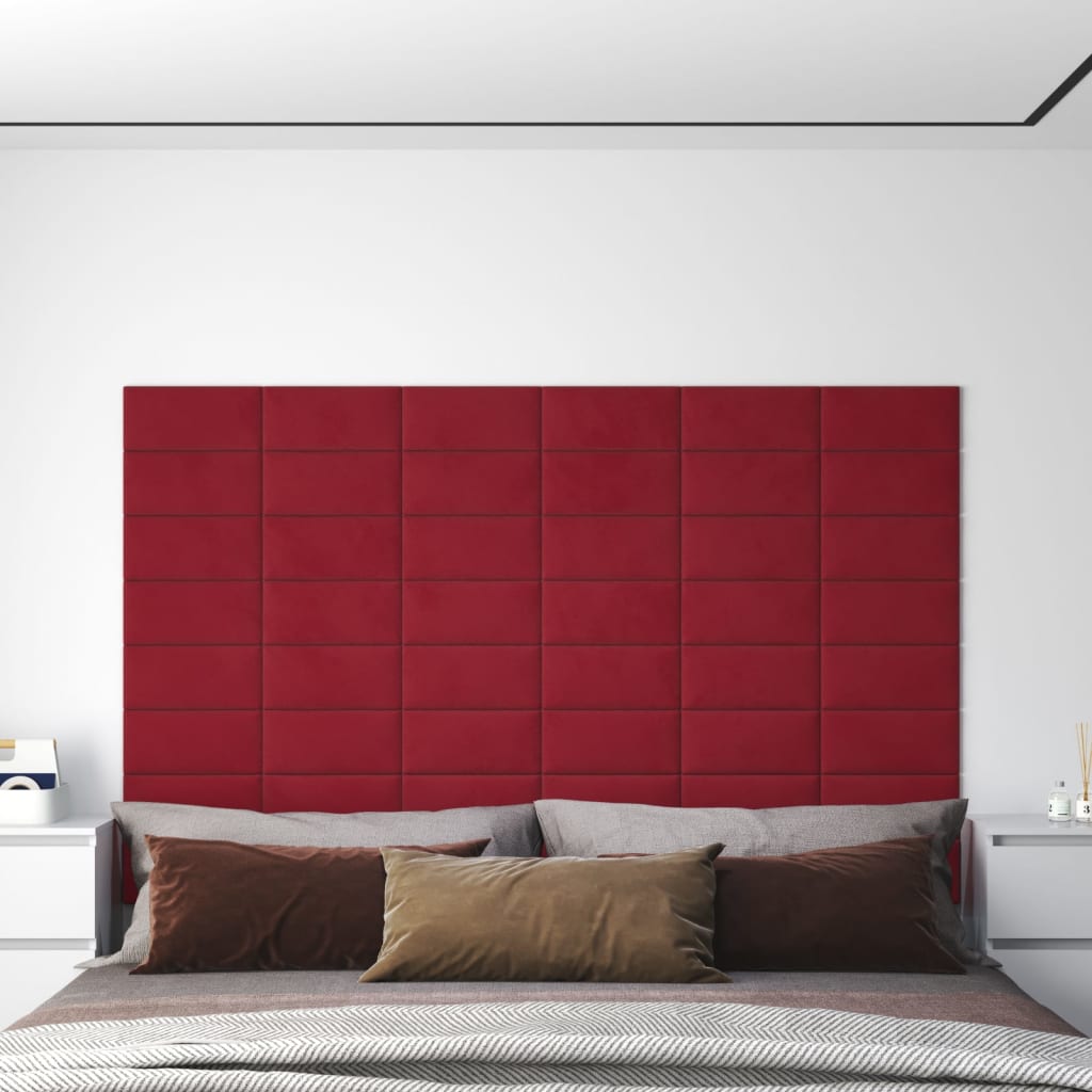 Panouri de perete, 12 buc., roșu vin, 30x15 cm, catifea 0,54 m² - Lando