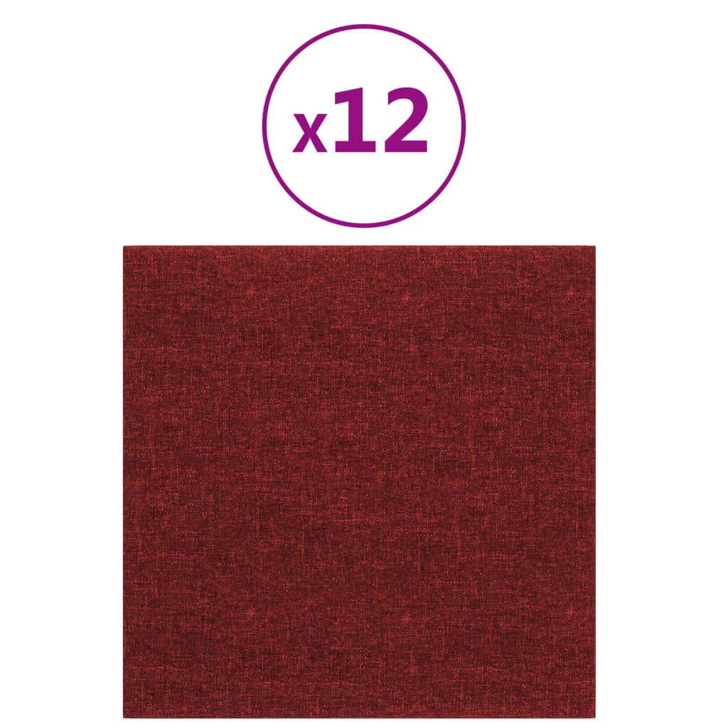Panouri de perete, 12 buc., roșu vin, 30x30cm, țesătură, 1,08m² - Lando