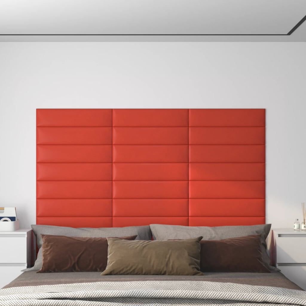 Panouri perete 12 buc. roșu, 60x15 cm, piele ecologică, 1,08 m² - Lando