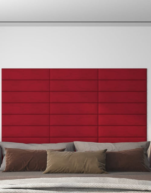 Încărcați imaginea în vizualizatorul Galerie, Panouri de perete 12 buc. roșu vin 60x15 cm catifea 1,08 m² - Lando
