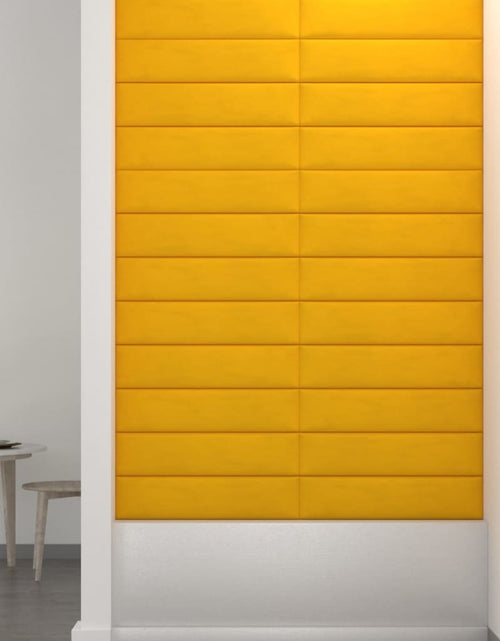 Încărcați imaginea în vizualizatorul Galerie, Panouri de perete, 12 buc., galben, 60x15 cm, Catifea, 1,08 m² - Lando
