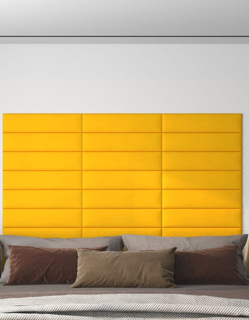 Încărcați imaginea în vizualizatorul Galerie, Panouri de perete, 12 buc., galben, 60x15 cm, Catifea, 1,08 m² - Lando
