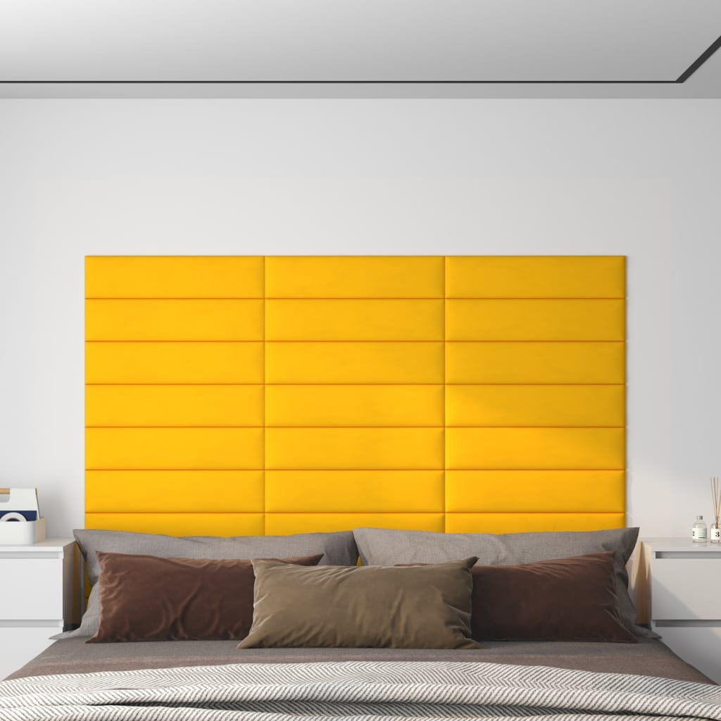 Panouri de perete, 12 buc., galben, 60x15 cm, Catifea, 1,08 m² - Lando